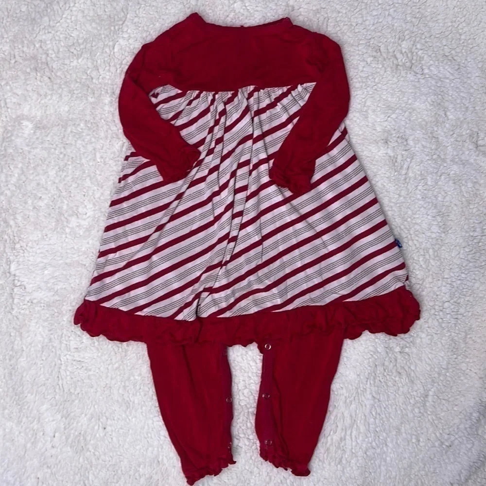 KicKee Pants Holiday Inspired Romper Dress with Button Pants sz 12-18 months